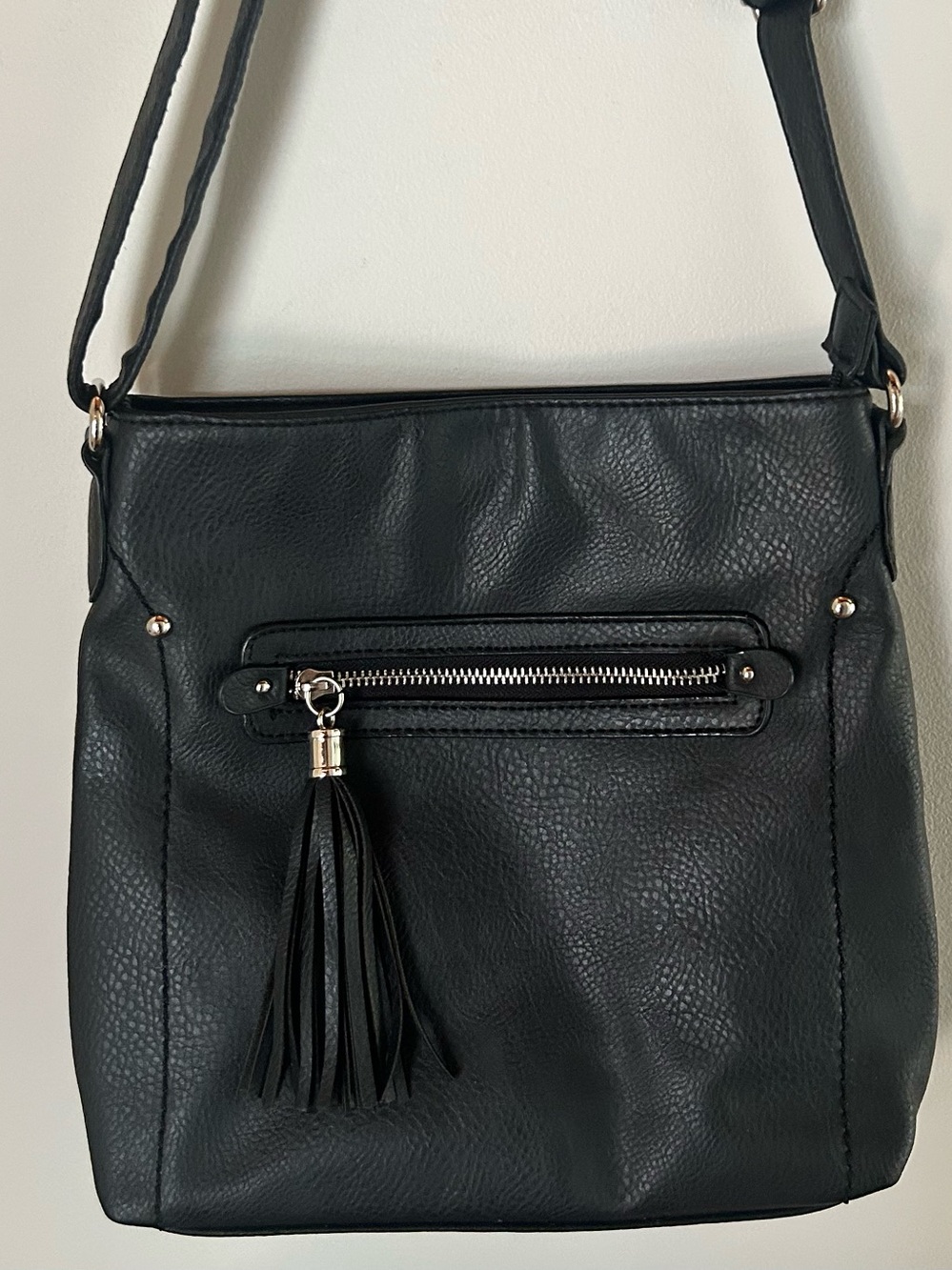 Mia & Luca Black Crossbody Bag Medium Vegan Leather with tassel